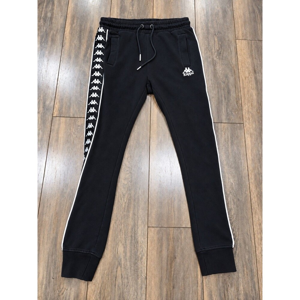 Kappa Mens Small Black Omini Logo Tape Jogger Sweatpants Side Stripe
